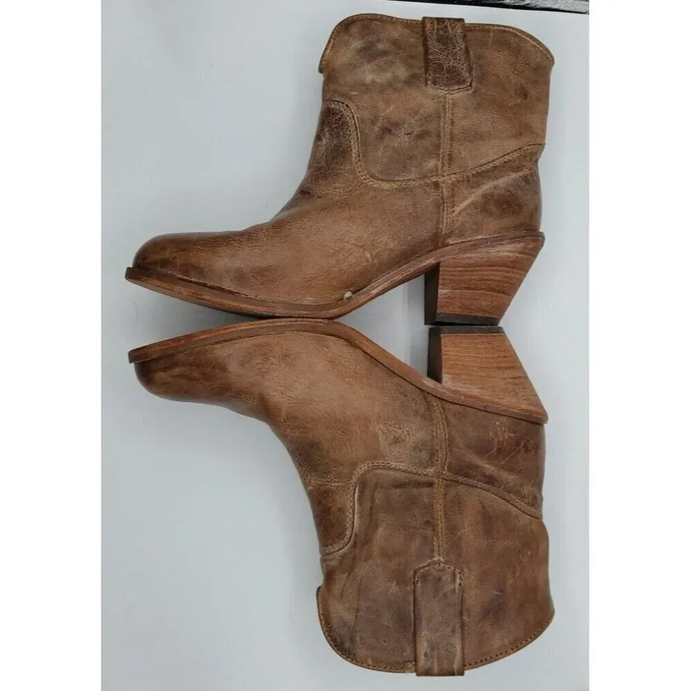 Corral Womens Brown Tan Distressed Leather Western Cowboy Ankle Boots Sz 7